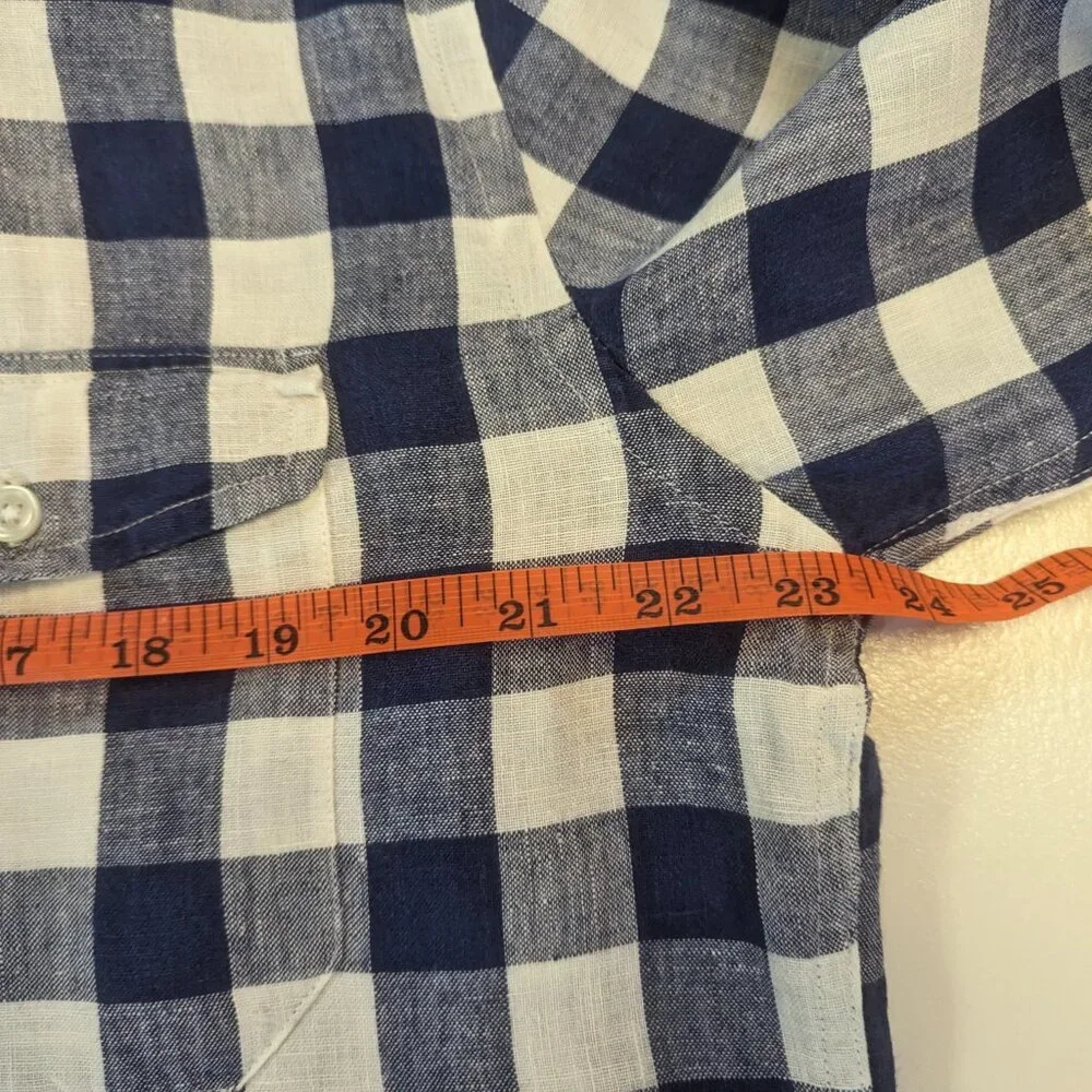 J. Crew Size Large 100% Linen Navy/White Checkered Button Down